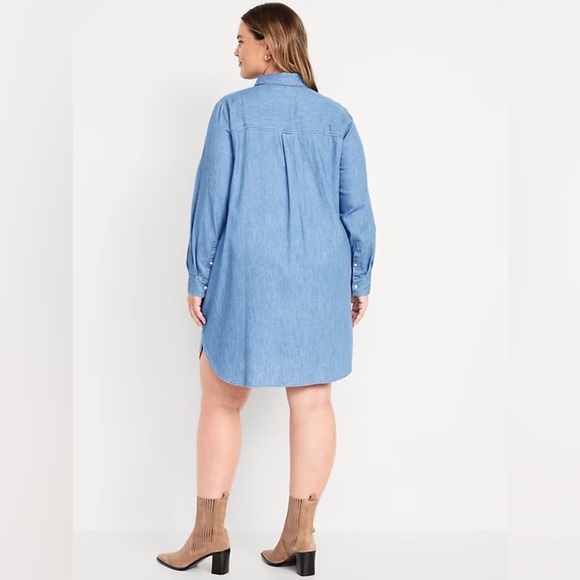 NWT! Long Sleeve Blue Denim Mini Shirt Dress - Size Small - Picture 4 of 6